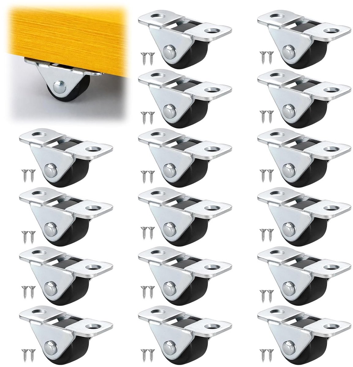16 stuks kleine rubberen meubelwielen met stalen bovenplaat voor stille rolbeweging, ideaal voor meubels en doe-het-zelfprojecten