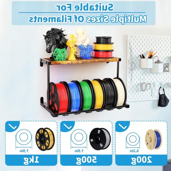 3D Printer Filament Opslagrek, Wandgemonteerde Spoelhouder, 2-niveau Filament Organizer voor Efficiënte 3D Print Studio en Werkplaats (2 Stuks) — afbeelding 2