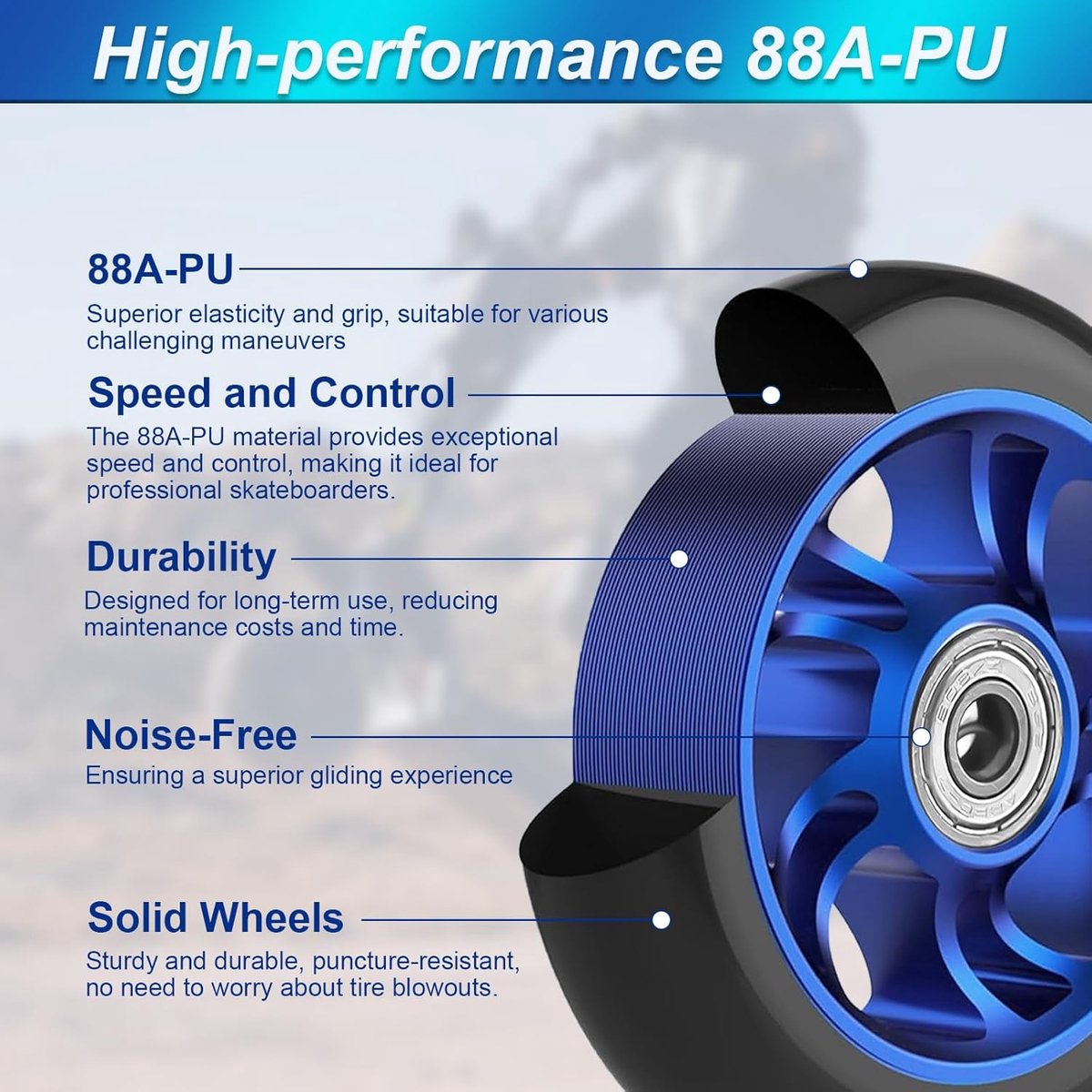 SnelShoppen - Pack van 2 Stunt Wheels 100 mm met ABEC-9 Lagers, 100 x 24 mm Vervangwielen met Aluminium Velg voor Duurzaam Freestyle Kick Scooter Gebr