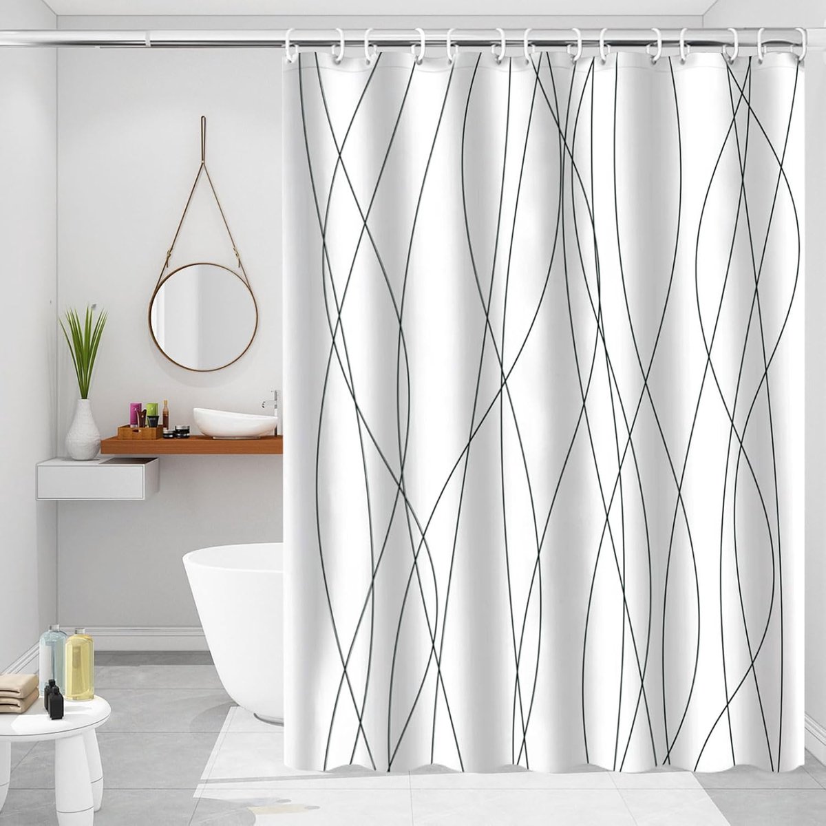 SnelShoppen - Anti-Mould Douchegordijn 180x180 cm - Waterdicht, Schimmelwerend, Antibacterieel, Wasbaar met Duurzame Metalen Ringen en 12 Haakjes voor