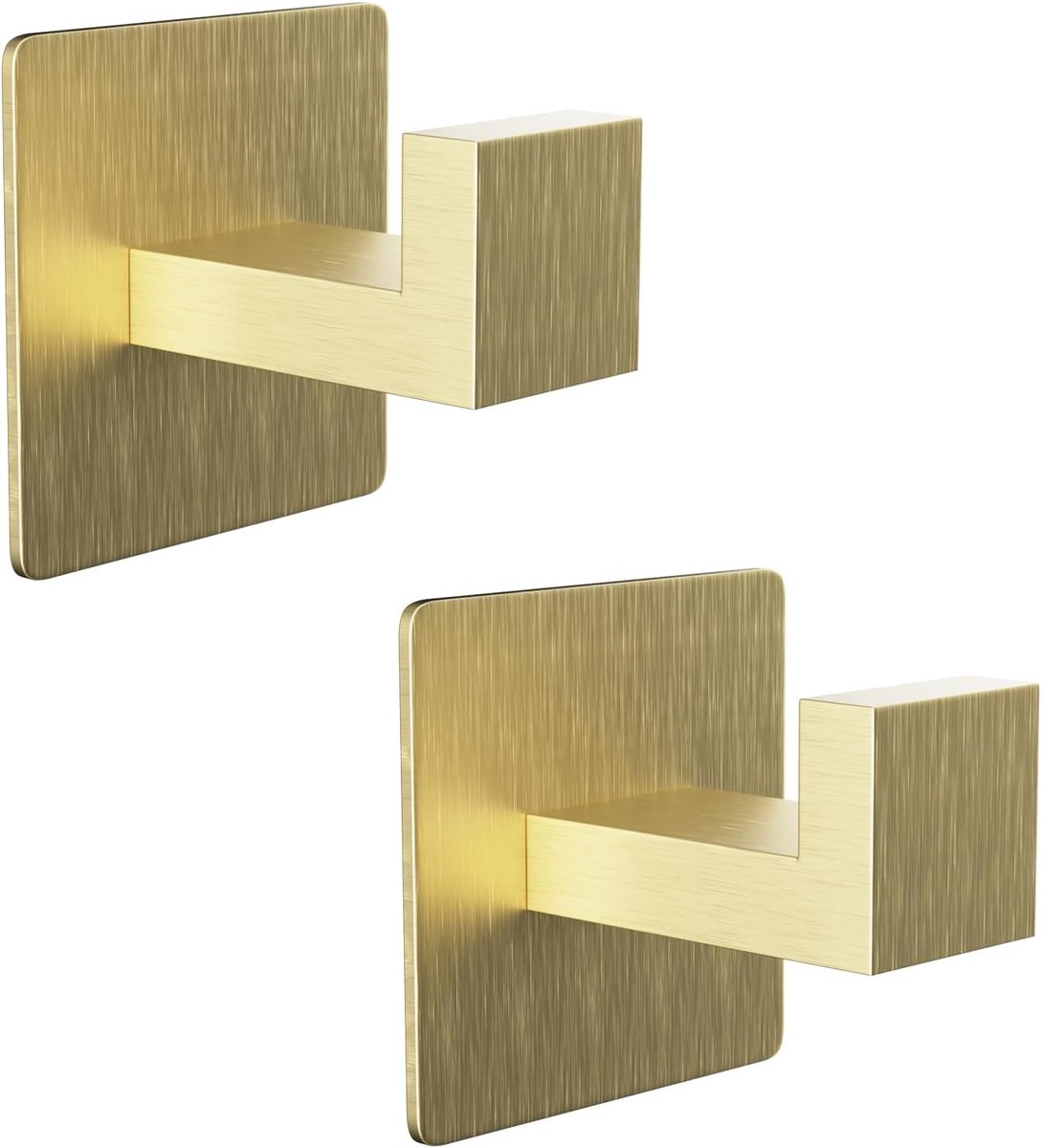 SnelShoppen - Wandhaak Set van 2 - Vierkante Towel Hooks - Geen Boren - RVS 304 Zelfklevend - Goud - Voor Badkamer, Keuken, Slaapkamer, Garage