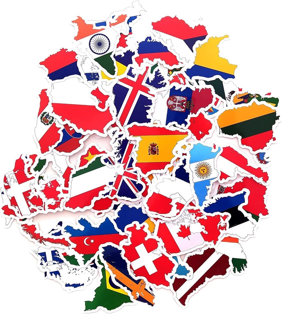 SnelShoppen - Stickers voor Nationale Vlaggen Set - 50 Vinyl Stickers voor Laptop, Bagage, Waterfles, Auto - Waterdicht, Zonnebestendig, Herbruikbaar