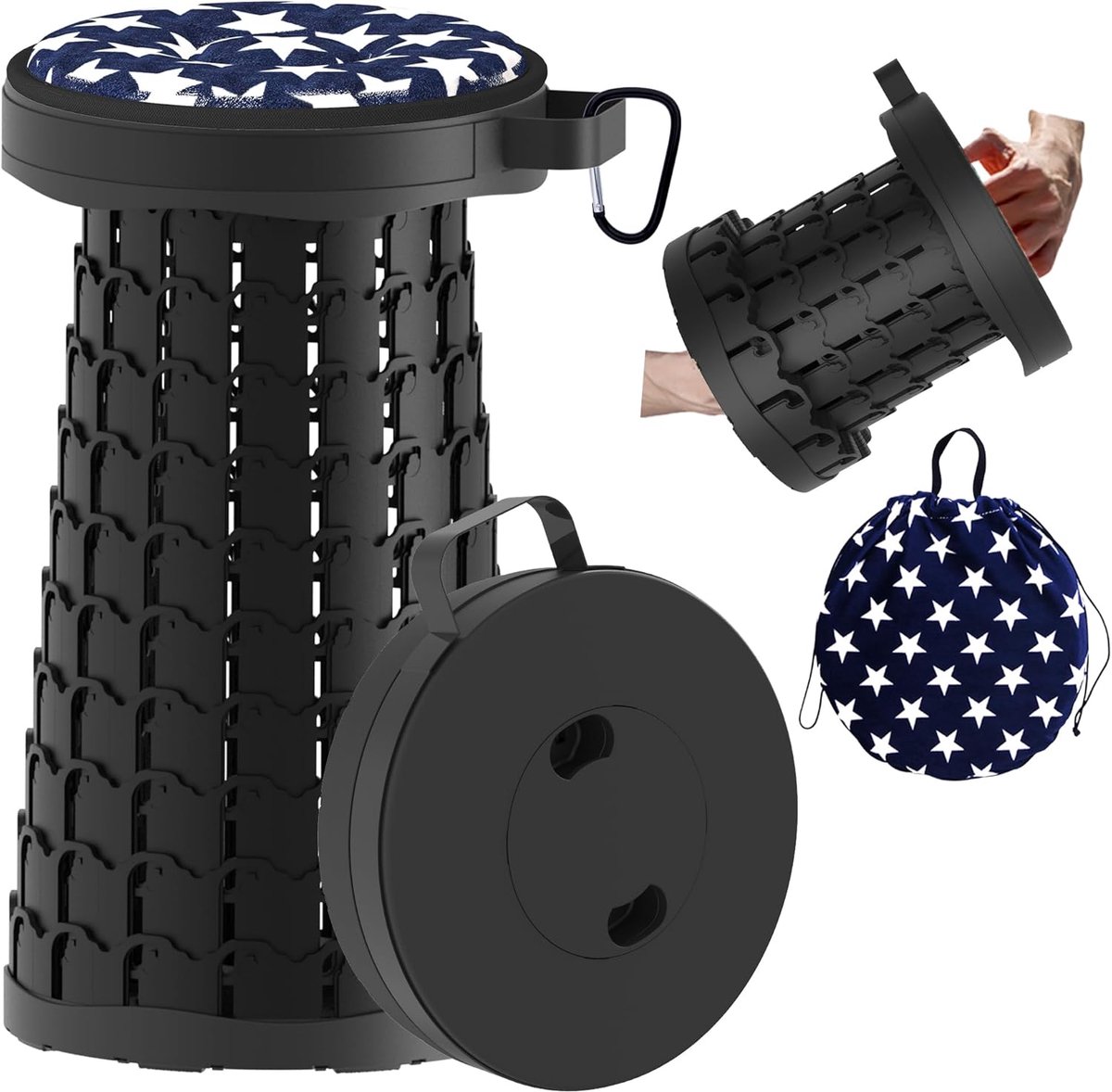 SnelShoppen - Vouwstoel met Kussen - Telescopische Campingstoel - Hoogte Verstelbaar van 6.5 tot 45 cm - Draagvermogen tot 200 kg - Perfect voor Barbe