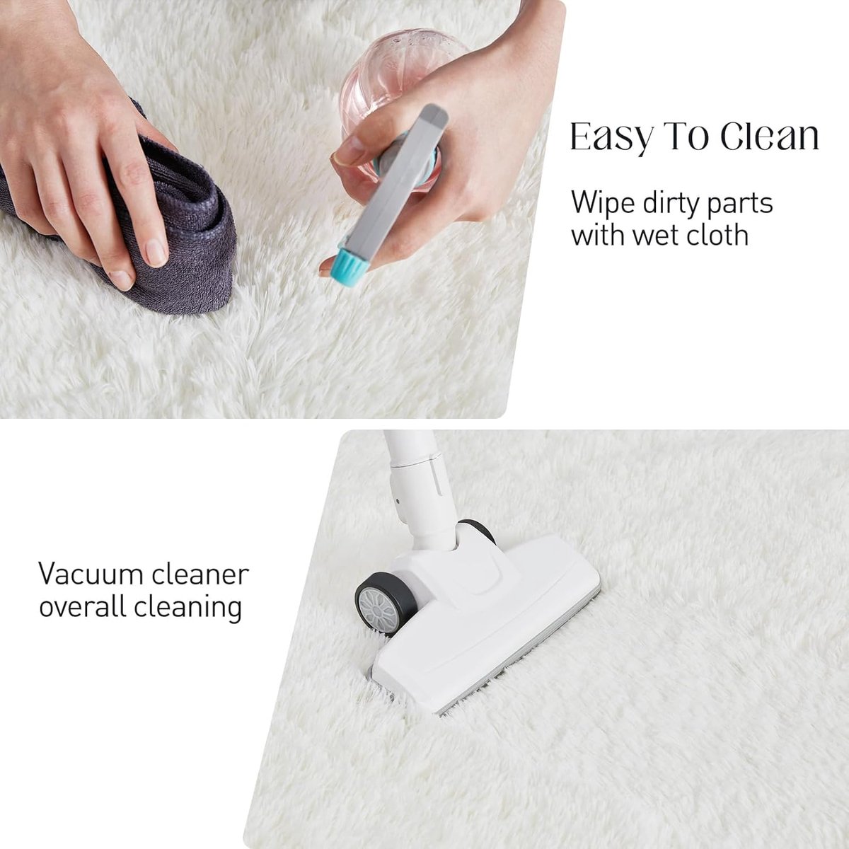 SnelShoppen - Hoogpolige tapijten voor de woonkamer, zacht en pluizig 120 x 170 cm crème, wasbaar en antislip, modern shaggy tapijt voor slaapkamer en