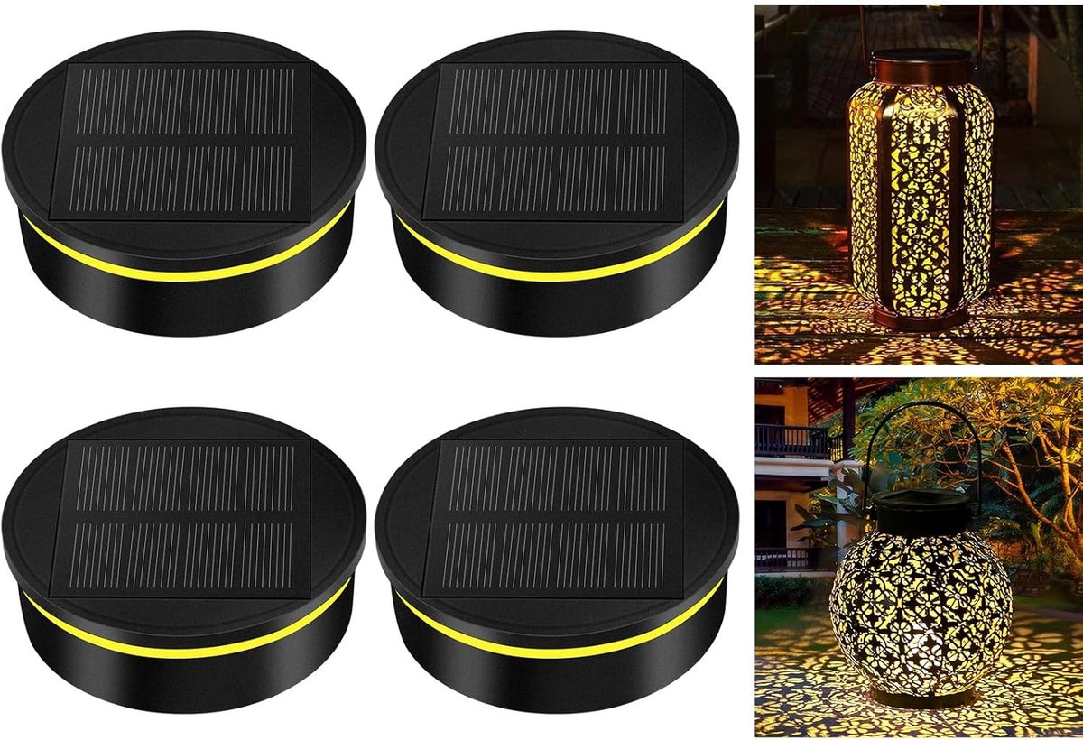 SnelShoppen - Flintronic Vervangende ZonneLampen, 4x Solar Panel Lanternen, Decoratieve Buitenverlichting, Ideaal voor Tuin, Feest en Camping