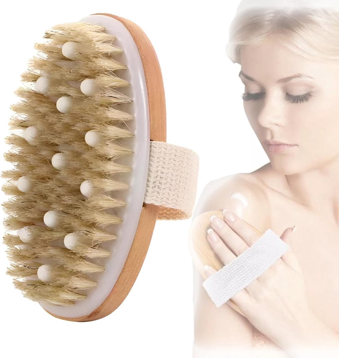 SnelShoppen - Droogborstelen, Lymfedrainage Borstel met Natuurlijke Wilde Zwijnenharen, Exfoliërende Massage voor Huidverzorging en Anti-Cellulite, Ee