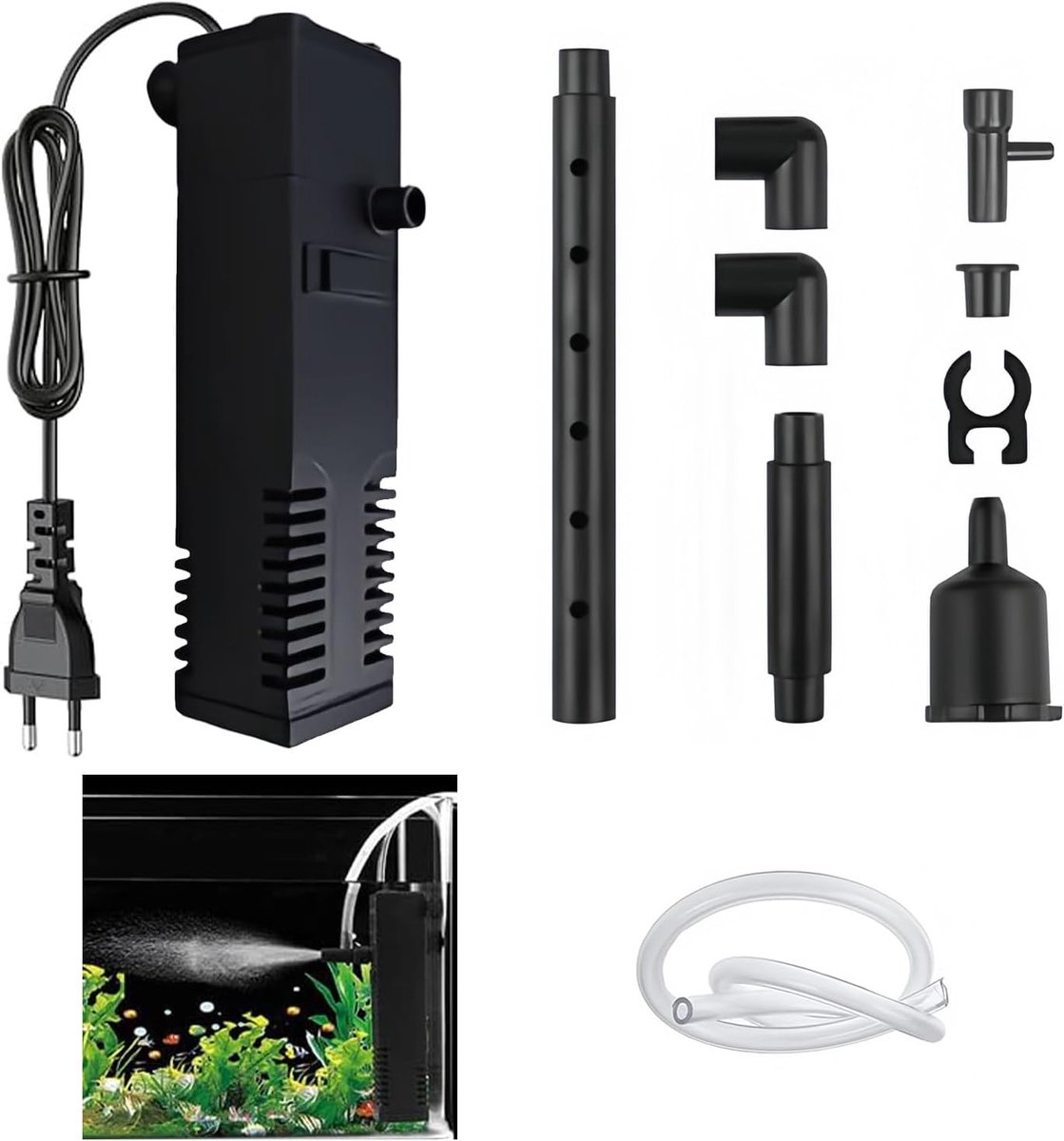 SnelShoppen - Aquarium Binnenfilter met Verstelbare Doorstroming, 3-in-1 Aquariumfilter en Waterpomp voor Maximaal 40 Liter, Stil en Efficiënt voor Zo