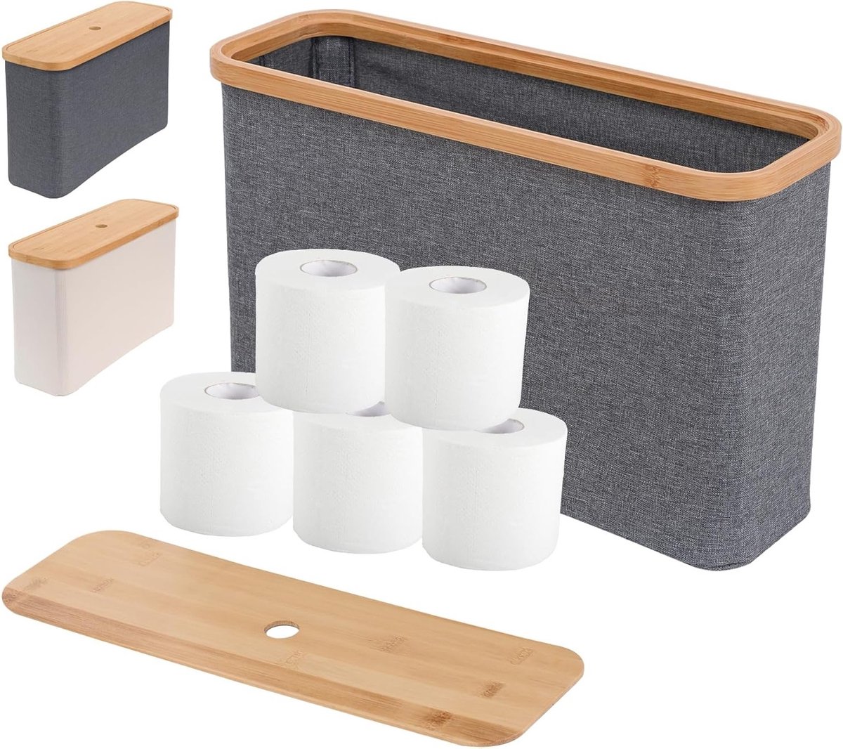 Vouwbare Opbergdoos van 19 L voor Toiletpapier met Deksel, Multifunctionele Organiser van Oxford Stof voor Badkamer, Ruimtebesparend en Lichtgrijs