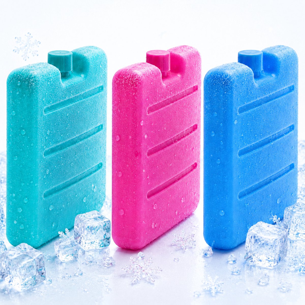 Herbruikbare Koelelementen - Set van 3 - Slimme Koeltas Elementen voor Lunchbox en Picknick - Duurzame Ijsblokjes voor BBQ en Reizen - Lekvrij en Compact-Magenta ， Blauw ， Cyaan