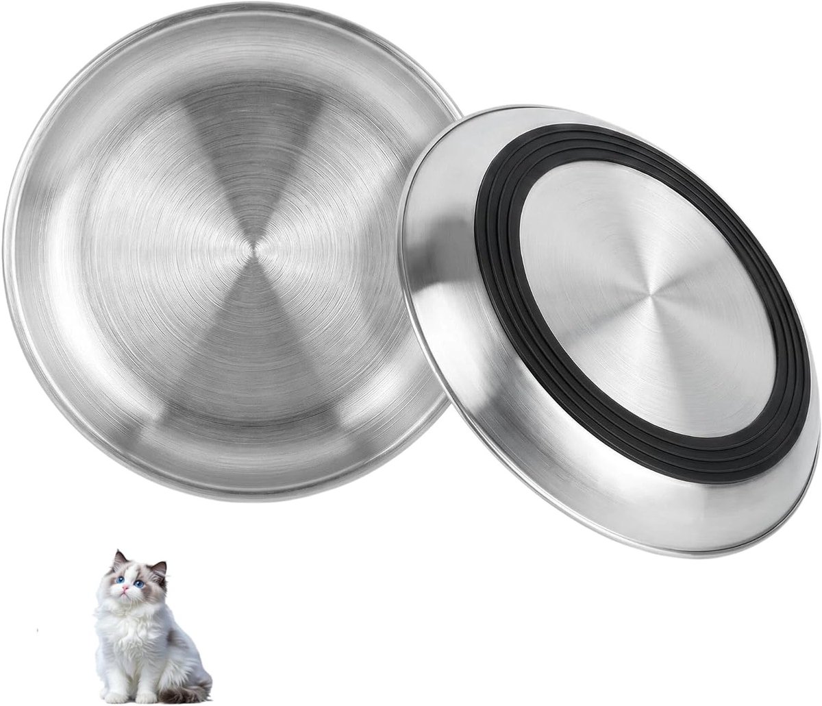 Set van 2 roestvrijstalen kattenbakken, 17 cm, antislip, snorvriendelijk, ideaal voor nat en droog voer, vermindert vermoeidheid van snorharen en bevordert eetcomfort
