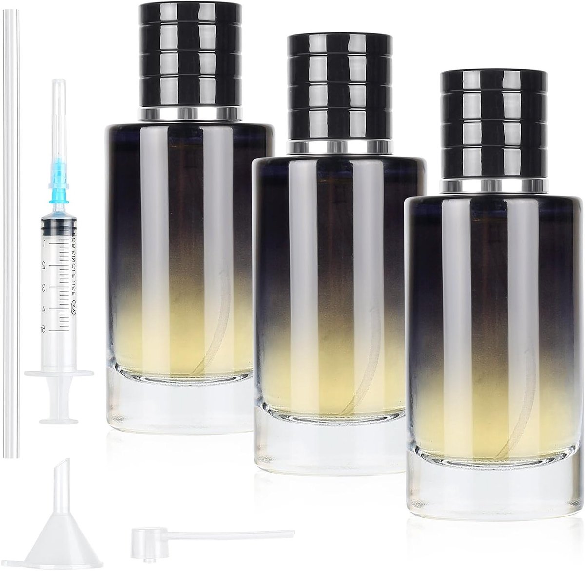 Set van 3 Stuks 50ml Parfum Atomizers, Blauwe Glazen Sprayflessen voor Reizen met Trechter, Dispenser en Spuit voor Gemakkelijk Gebruik