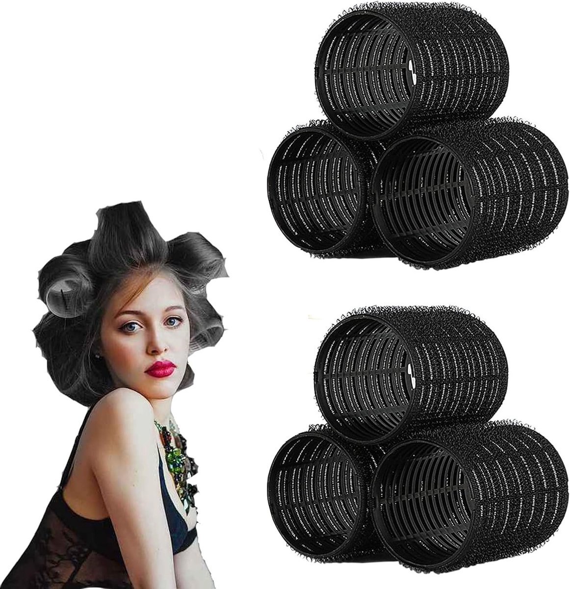 Set van 6 Zelfklevende Haarrollers voor Perfecte Krullen, Warmtevrij en Duurzaam, Ideaal voor Lang Haar en DIY Hairstyling