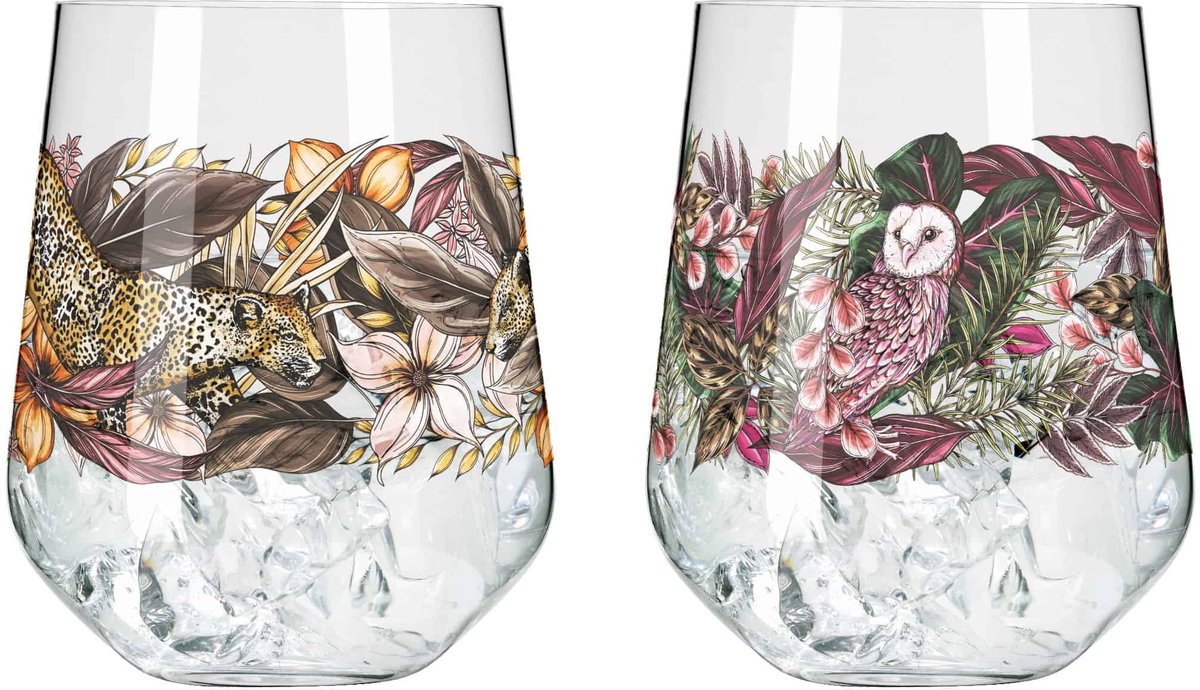 Ritzenhoff Waterglazen Set - Exotisch Jungle Design - 2 Stuks - Kristalglas - 710 ml - Drinkglazen voor Water, Limonade, Sap & Cocktails - Geschikt voor de Vaatwasser