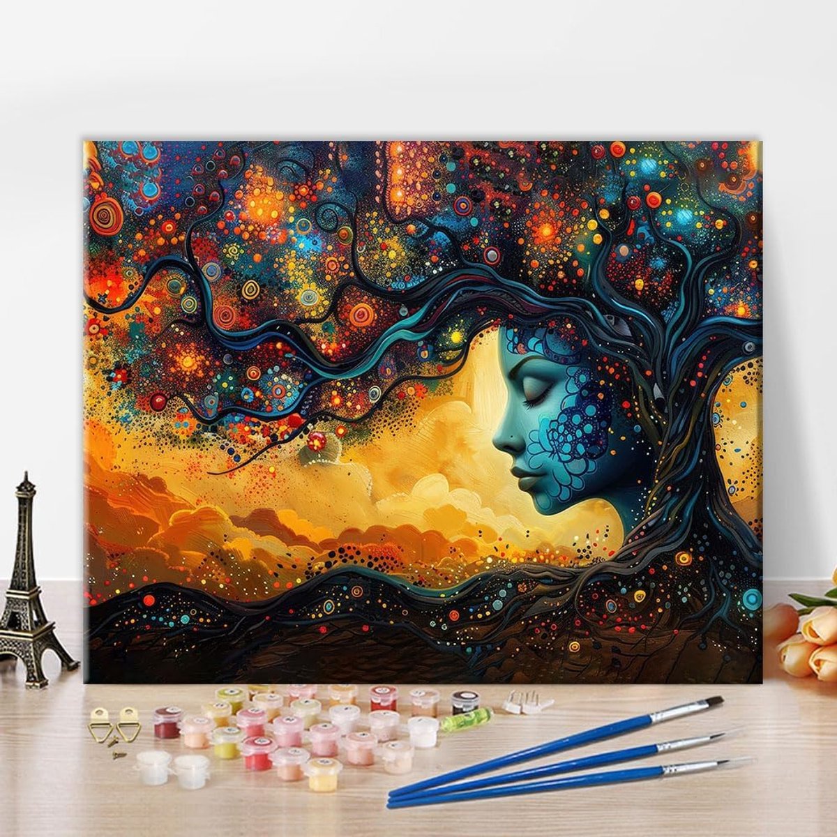 SnelShoppen - Schilderen op nummers voor Volwassenen en Kinderen, Levensboom en Vrouw, DIY Olieverf Set op Canvas 40x50cm, Geschikt voor 9+ Jaar, Incl