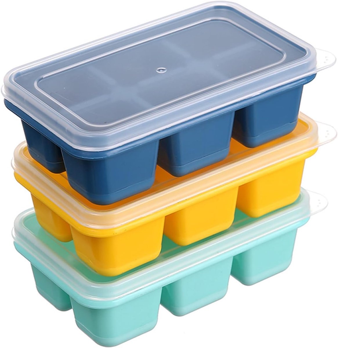 SnelShoppen - Set van 3 Ice Cube Tray PP + Siliconen - Baks voor IJsblokjes met Deksel, Stapelbaar, Vaatwasserbestendig, Perfect voor Whisky/Cocktails