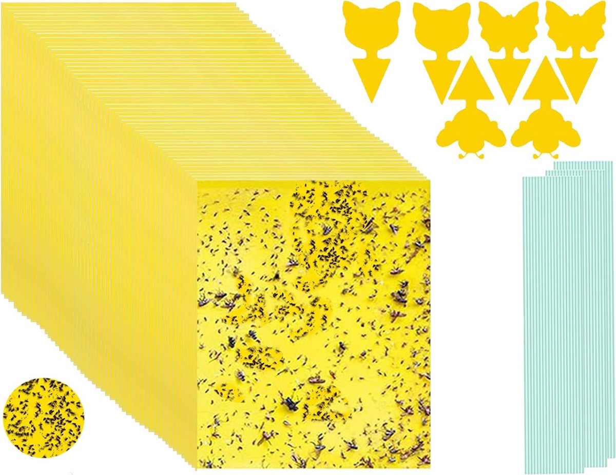 SnelShoppen - 56 Stuks Vliegvallen Gele Platen voor Plantenbescherming - Herbruikbare Adhesieve Stickers tegen Aaltjes, Bladluis, Witvlieg - Ideaal vo