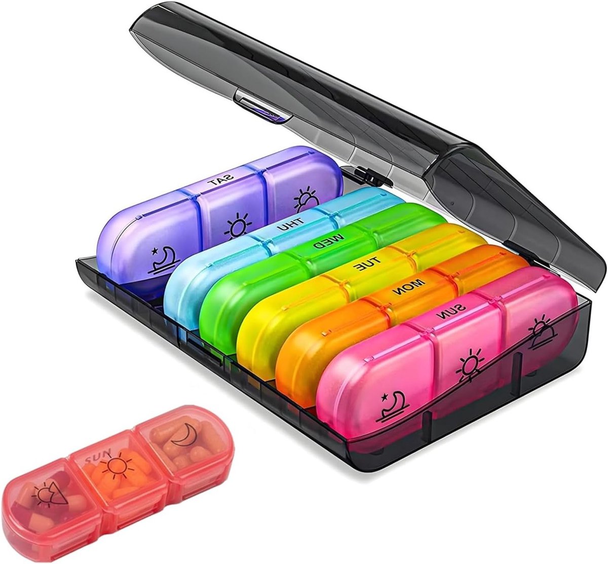 Weekly Pill Organizer met Grote Compartimenten voor Medicijnen en Vitaminen - Handige 7 Dagen Tablet Box voor Ochtend, Middag en Avond Gebruik, Zwart