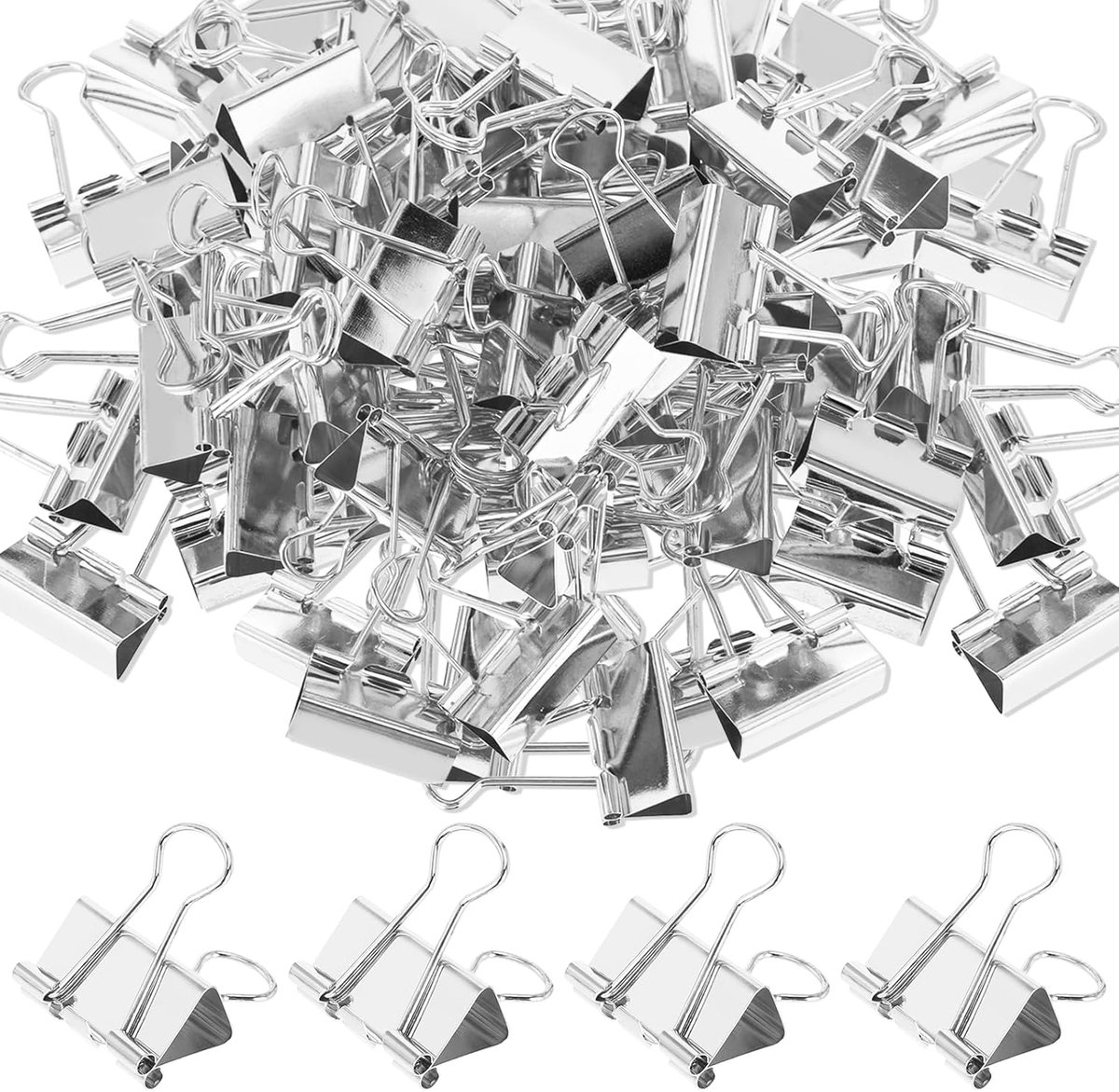 SnelShoppen - 80 Stuks Vouwklemmen 25 mm Paperclips Zilver - Multifunctionele Metalen Klemmen voor Documenten, Foto's, Kantoor en Thuis - Grote Verpak
