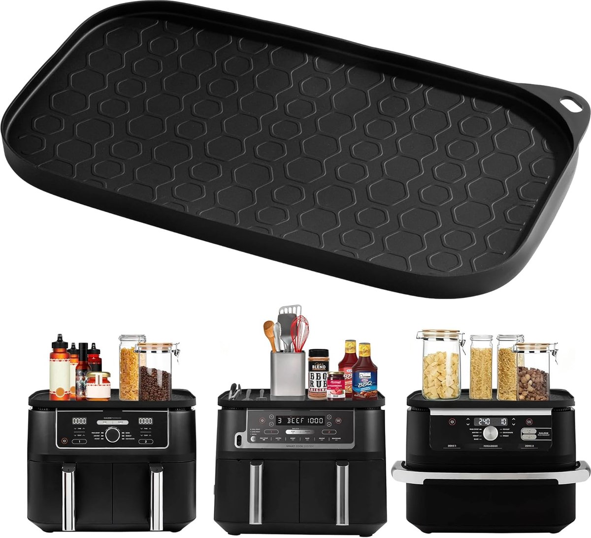 SnelShoppen - Silicone Accessoire voor Hot Air Fryer, Opbergrek Silicone Mat 42x23 cm, Geschikt voor Dual Zone Air Fryer, Antislip, Krasbestendig, Keu