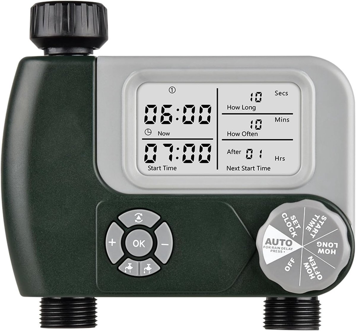 SnelShoppen - Digital Irrigation Computer - Water Timer voor Tuin, Balkon en Patio - Twee-zone Irrigatie Klok met Groot LCD Scherm - Automatisch en Wa