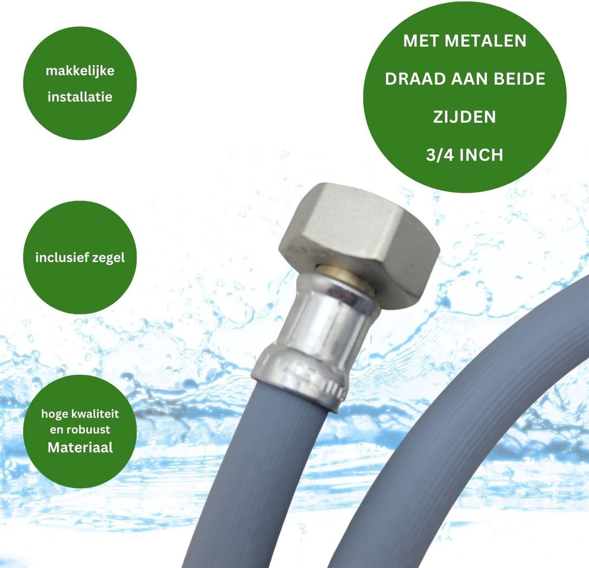 SnelShoppen - Lichtblau Metal Wire Verlengslang Waterinlaat Slang Afwasmachine Wasmachine Aansluiting I 3/4 Inch I Universele Waterinlaat Slang 4m