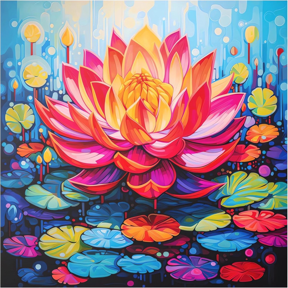 SnelShoppen - Schilderen op Nummer - Bloemen - DIY Olieverf Canvas voor Beginners - 40x40cm Lotus - Compleet met Verf en Kwasten - Creatieve Hobby voo