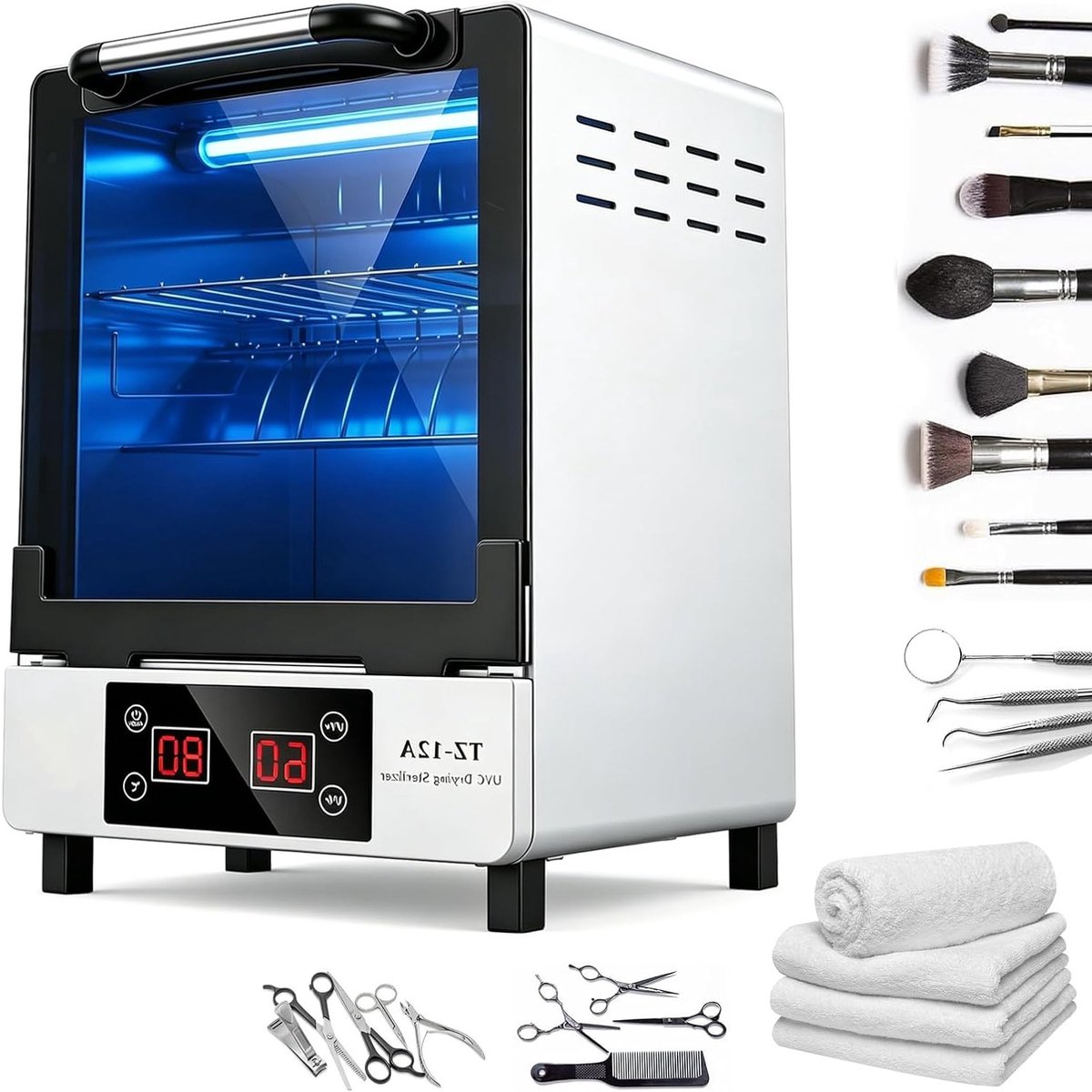 Professionele UV Hetelucht Sterilisator voor Nagelgereedschap en Kappers, 12 Liter, Digitale Timer, Roestvrijstaal, Desinfectie en Droging 45-80 °C
