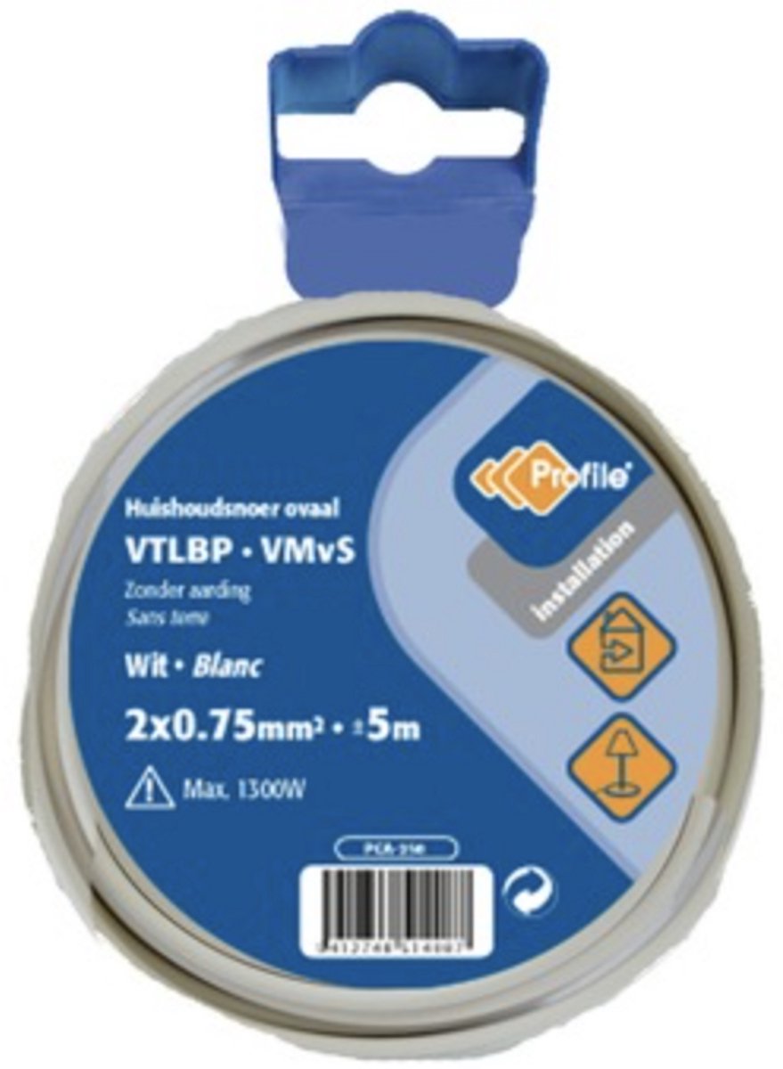 Profile Stroomkabel Plat 2 x 0,75 mm² Wit 5 Meter