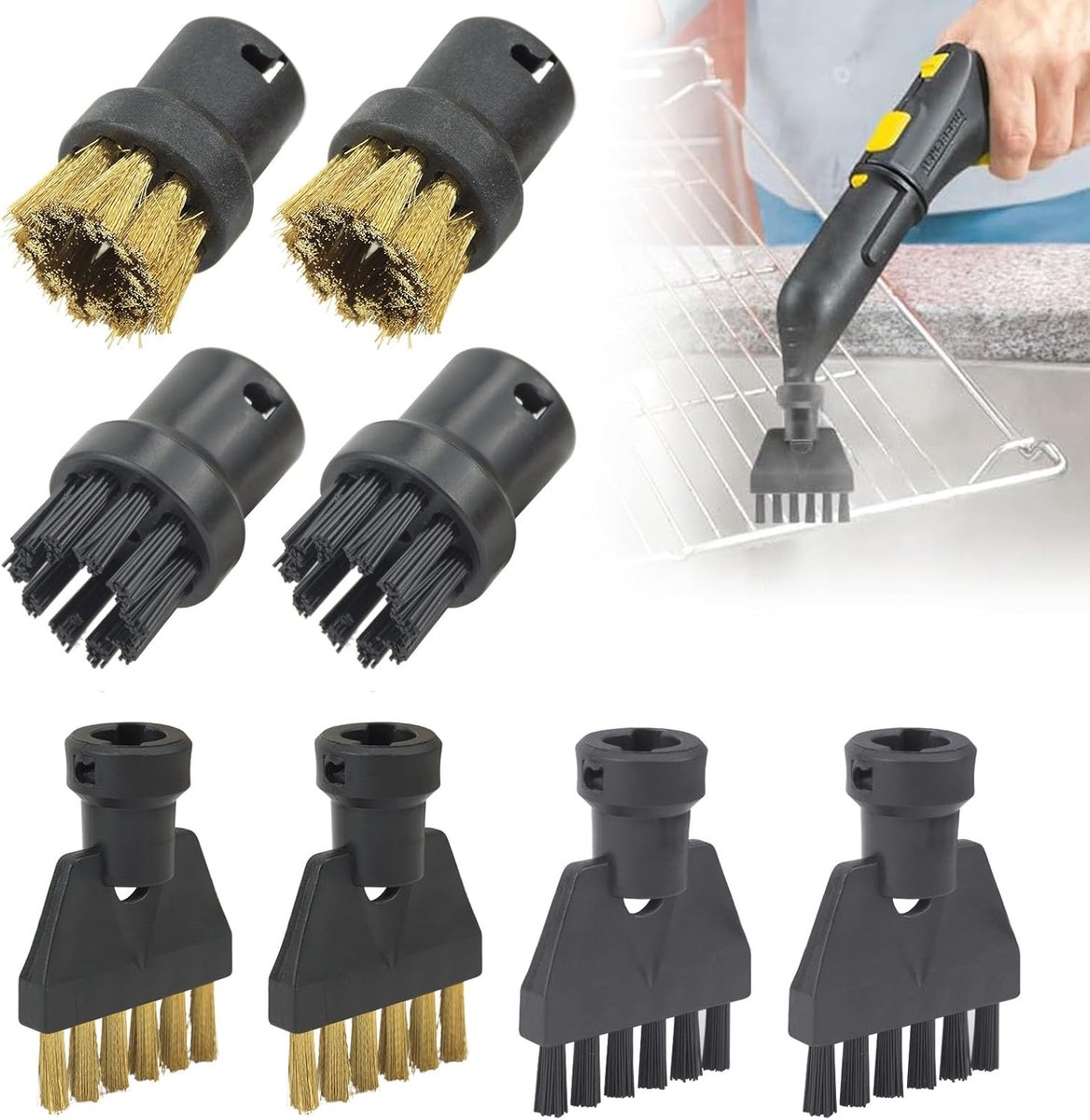 SnelShoppen - Pack van 8 Stoomreinigers voor Koken, Krachtige Schoonmaakborstel, Ronde Borstel, Mondstuk, Power Nozzles, Handstoomreiniger voor Keuken