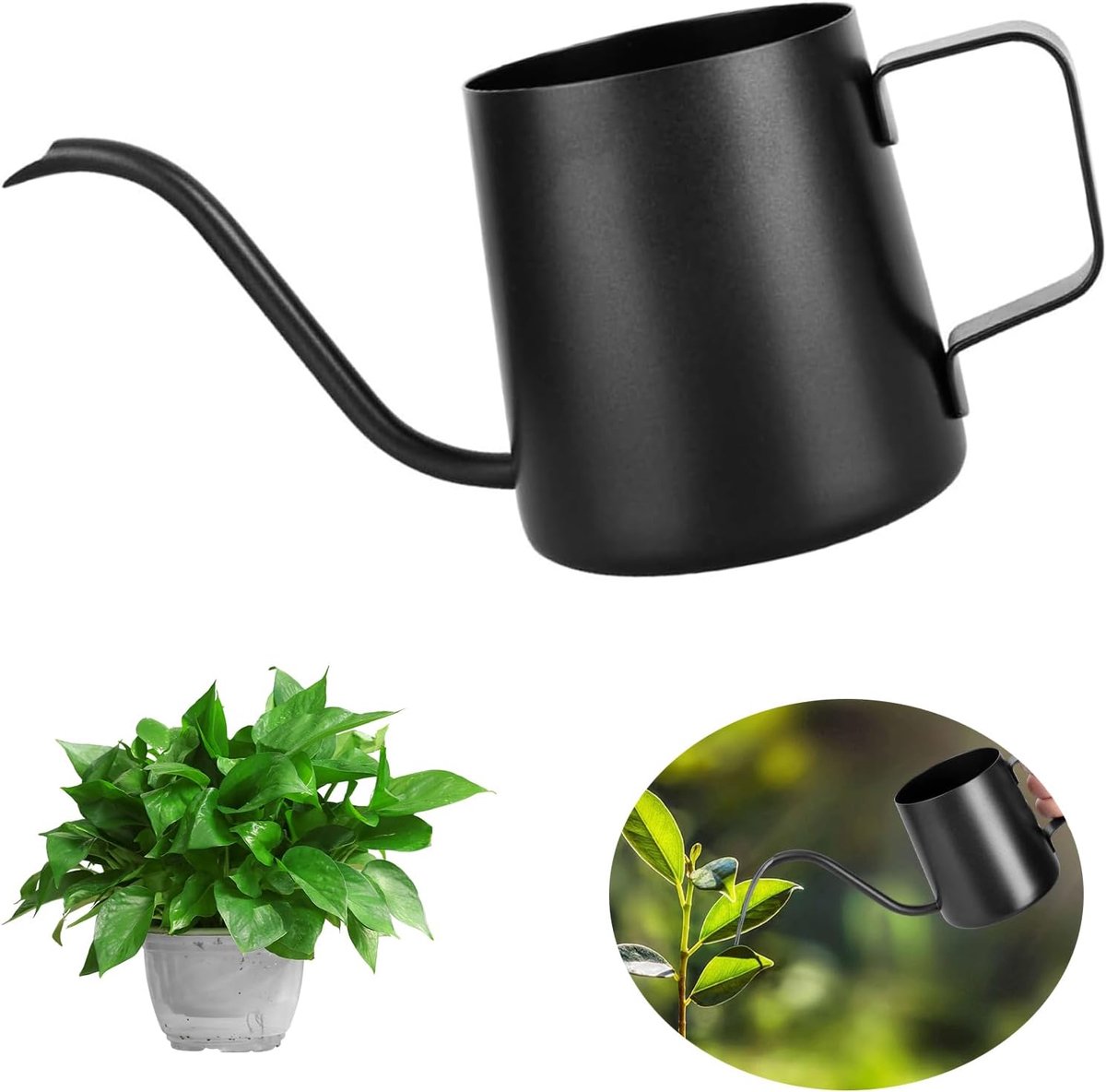SnelShoppen - Mini Gieter 350ml - Zwarte Watering Can voor Binnenplanten - RVS met Lange Tuit - Perfect voor Succulenten en Tuinplanten