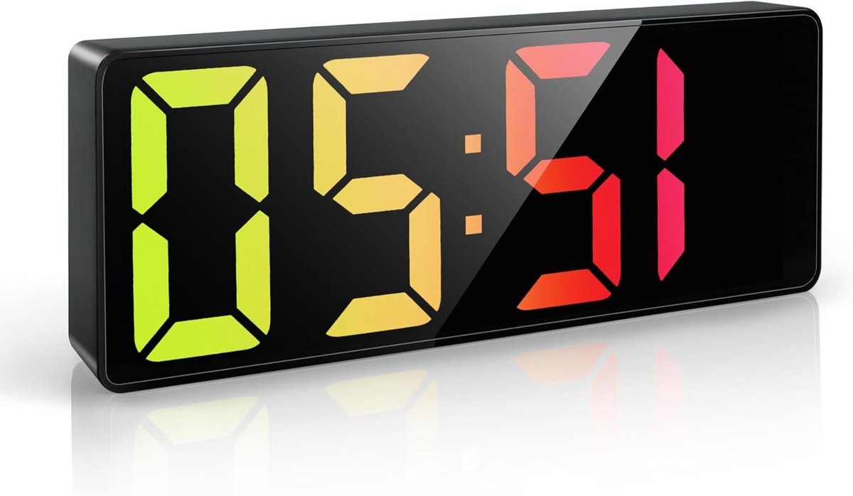 SnelShoppen - RGB Digitale Alarmklok met 13 Kleuren, LED Wekkers met Grote Cijfers, Snooze Functie, Instelbare Helderheid, 3 Volumes, 12/24 Uur voor S