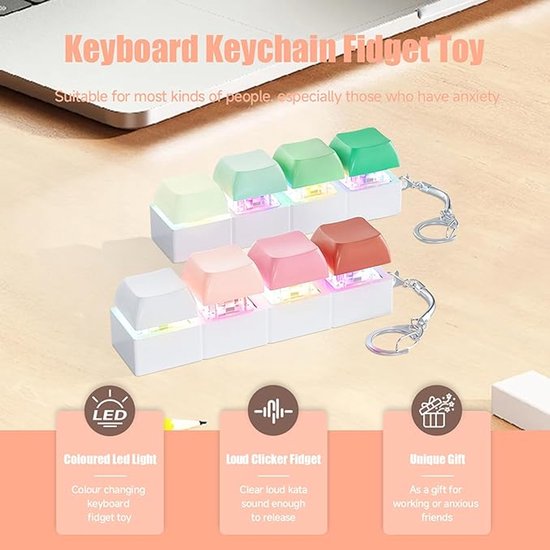 2 Jouets Fidget Clavier Porte-clés Anti-Stress - Clic Satisfaisant, Couleurs Macaron, Pour Adultes Et Ados Objet Satisfaisant