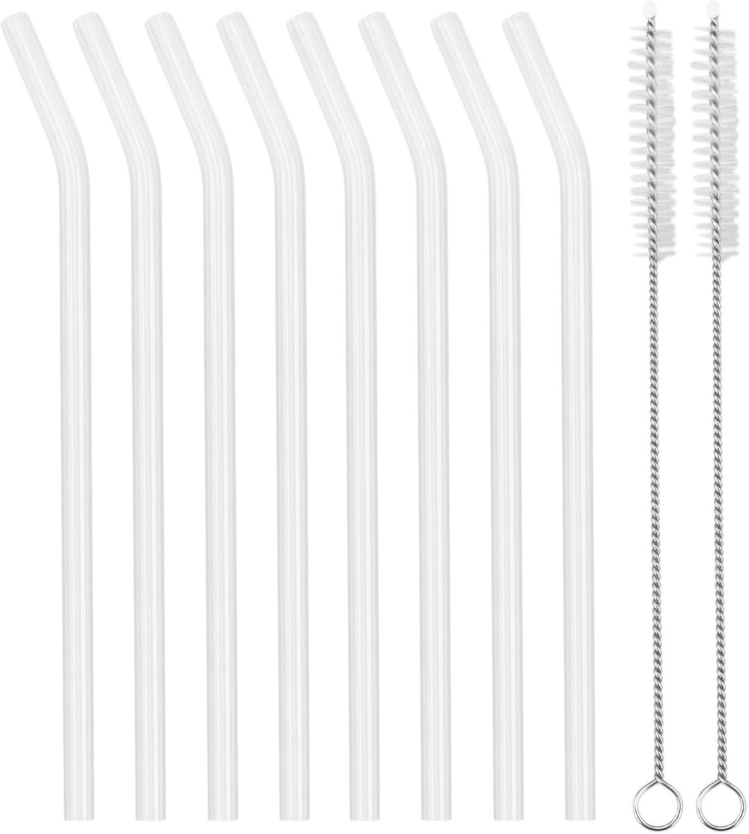 SnelShoppen - Herbruikbare Glazen Rietjes Set van 8 - Milieuvriendelijk, Transparant, 20 cm Lengte, Inclusief 2 Schoonmaakborstels, Perfect voor Alle
