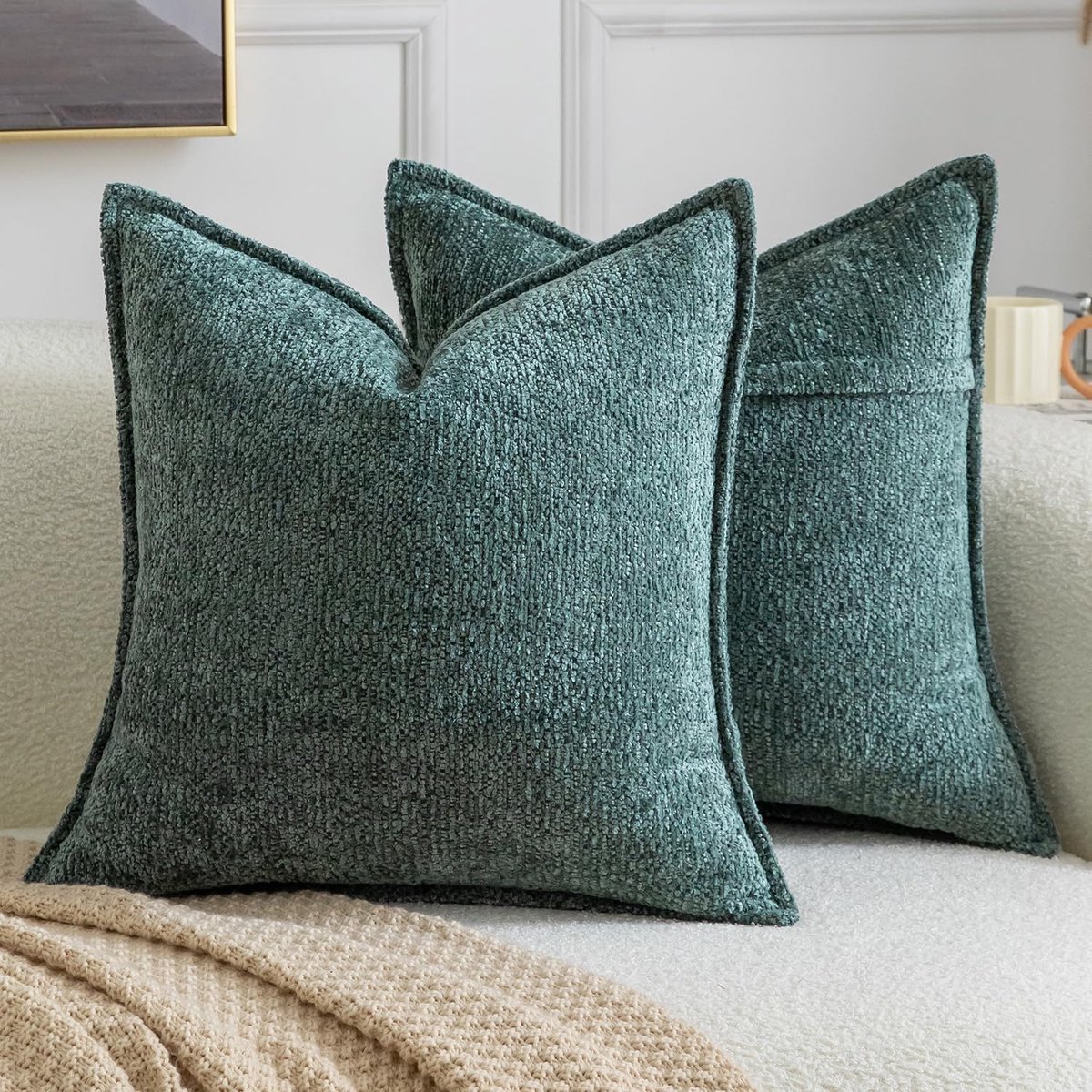 SnelShoppen - Set van 2 decoratieve kussenhoezen Boho 45 x 45 cm turkoois zacht getextureerde chenille kussenslopen voor bank, woonkamer en slaapkamer