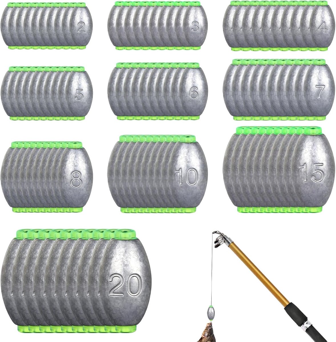 SnelShoppen - 100 Stuks Looplood Vissen Afneembaar Lood Hengelgewichten Dropshot-set Grondloodvissen Voor Zoet en Zout Water Herbruikbaar 2g-20g