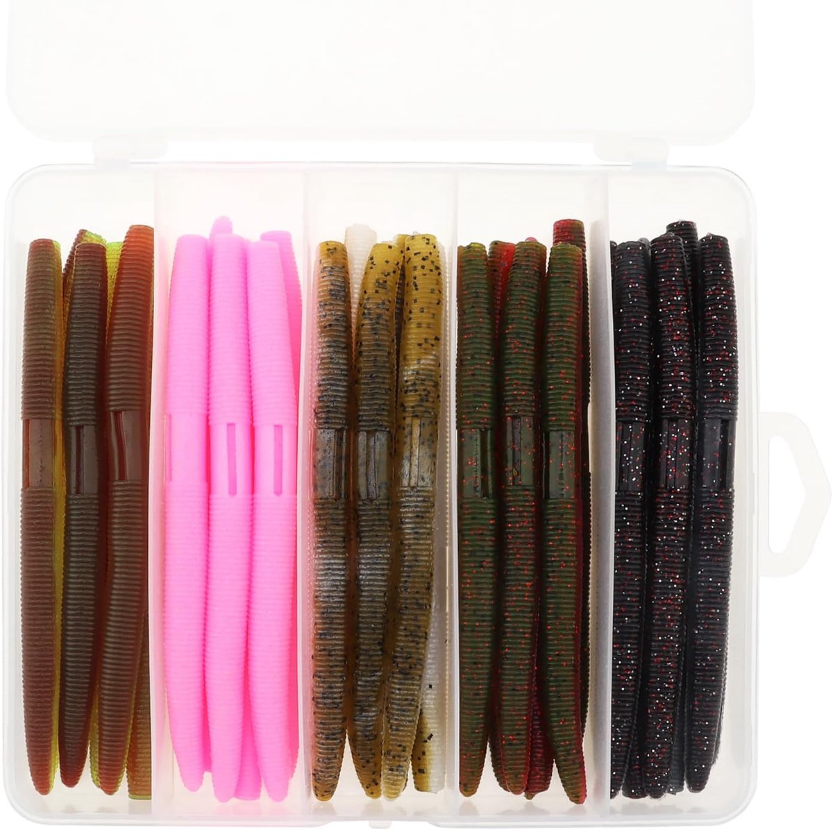 SnelShoppen - 30 Stuks Soft Plastic Bait Vissers Lure Set, Senko Worms Wacky Worm Rig Kit voor Baars, Forel, Zalm en Snoek - Diverse Kleuren
