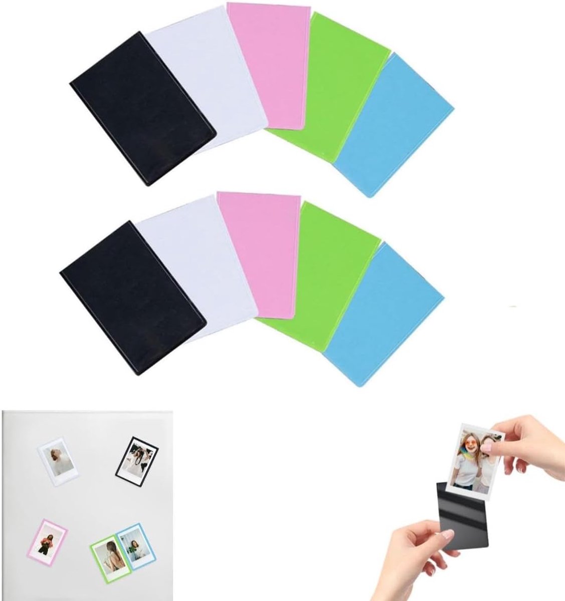 SnelShoppen - 10 Stuks Magnetische Fotolijsten voor Polaroid Instax Mini Film, 9.5x6.3cm, Kleine Magnetische Fotolijsten voor Foto's, Postkaarten, Zwa