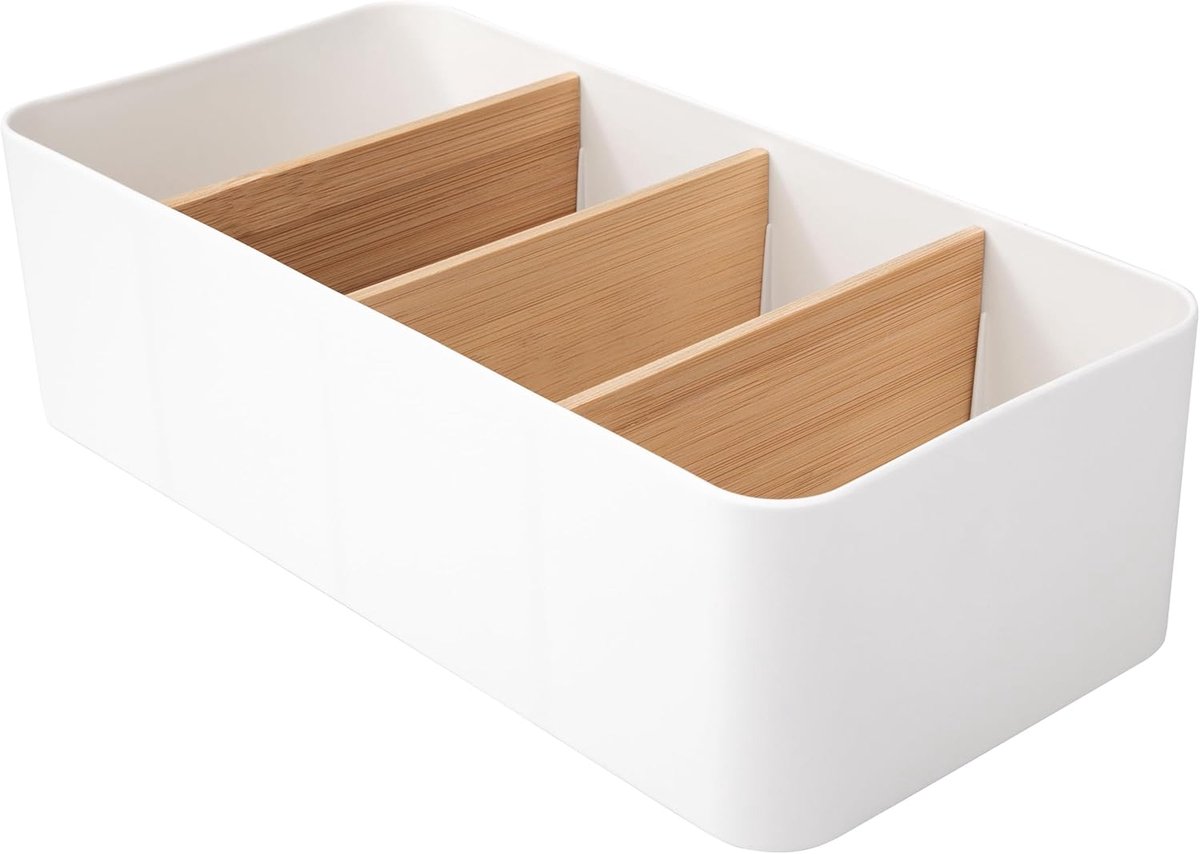 SnelShoppen - Desk Organiser met 4 Compartimenten, Multifunctionele Bamboo Opbergdoos voor Pennen, Cosmetica en Smartphones, Duurzaam en Stijlvol