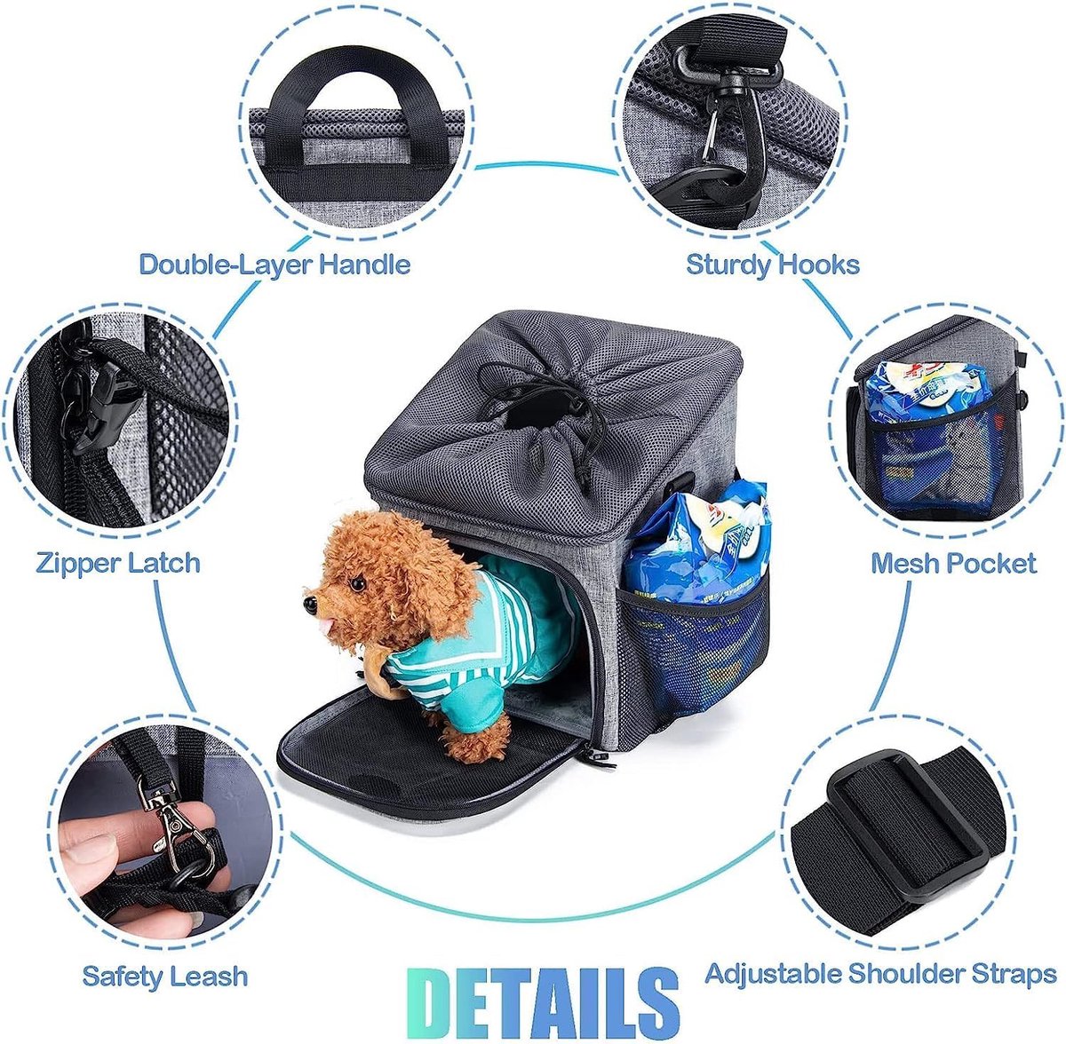 SnelShoppen - Dierenfietsmand voor Honden en Katten, Opvouwbare Fietsmand met Reflecterende Strepen, 2 Opbergzakken, Ideaal voor Fietsen, Reizen en Da