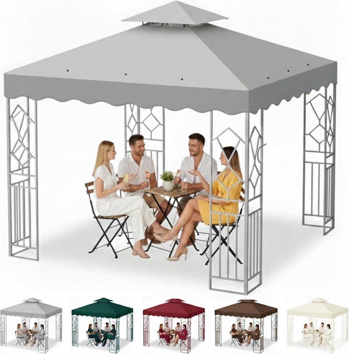 SnelShoppen - Vervangend dak voor paviljoen 3x3 m, waterdicht, UV 50+, dubbellaags 300D Oxford stof, perfect voor tuin, barbecue, bruiloften en feeste