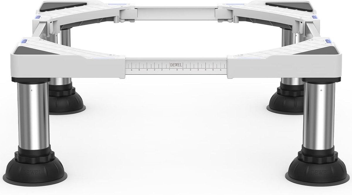 SnelShoppen - Verstelbare Wasmachine Basis voor Koelkast, Droger en Vriezer - 300kg Draagvermogen, Hoogteverhoging 15-18cm, Breedte 43-62cm, Wit
