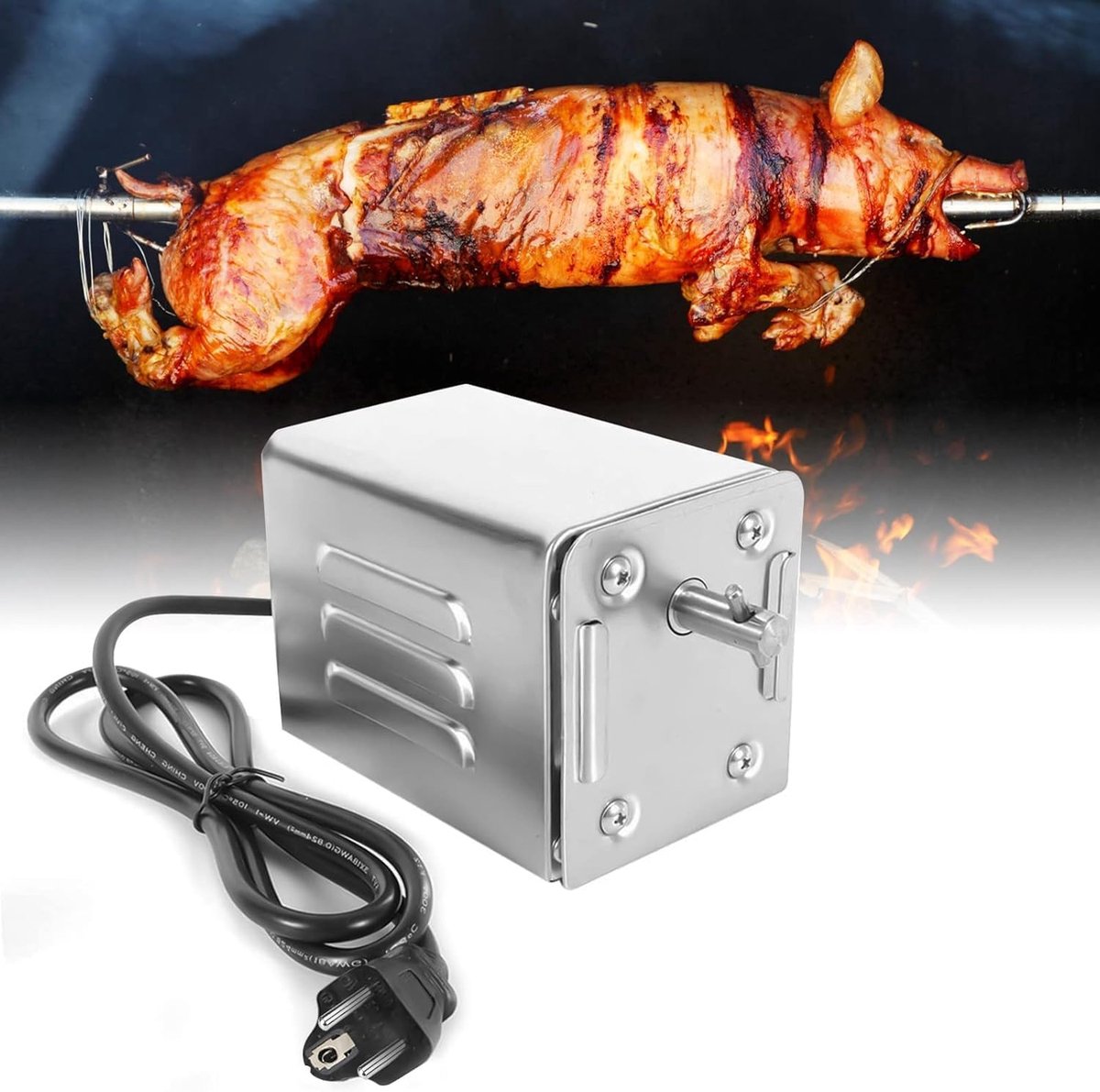 SnelShoppen - SP-S40 Elektrische Motor voor Barbecue, 15W, 60kg, RVS, 2.7 RPM, Professionele Grillmotor voor Kip, Varken, Gegrilde Geit, Tuin, Camping