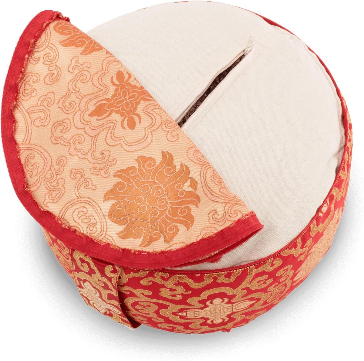 SnelShoppen - Meditatiekussen Rond - Brocade - 15 cm Hoog - Yogakussen met Wasbare Zijde Cover - Comfortabel Yoga Kussen met Biologische Boekweitvulli