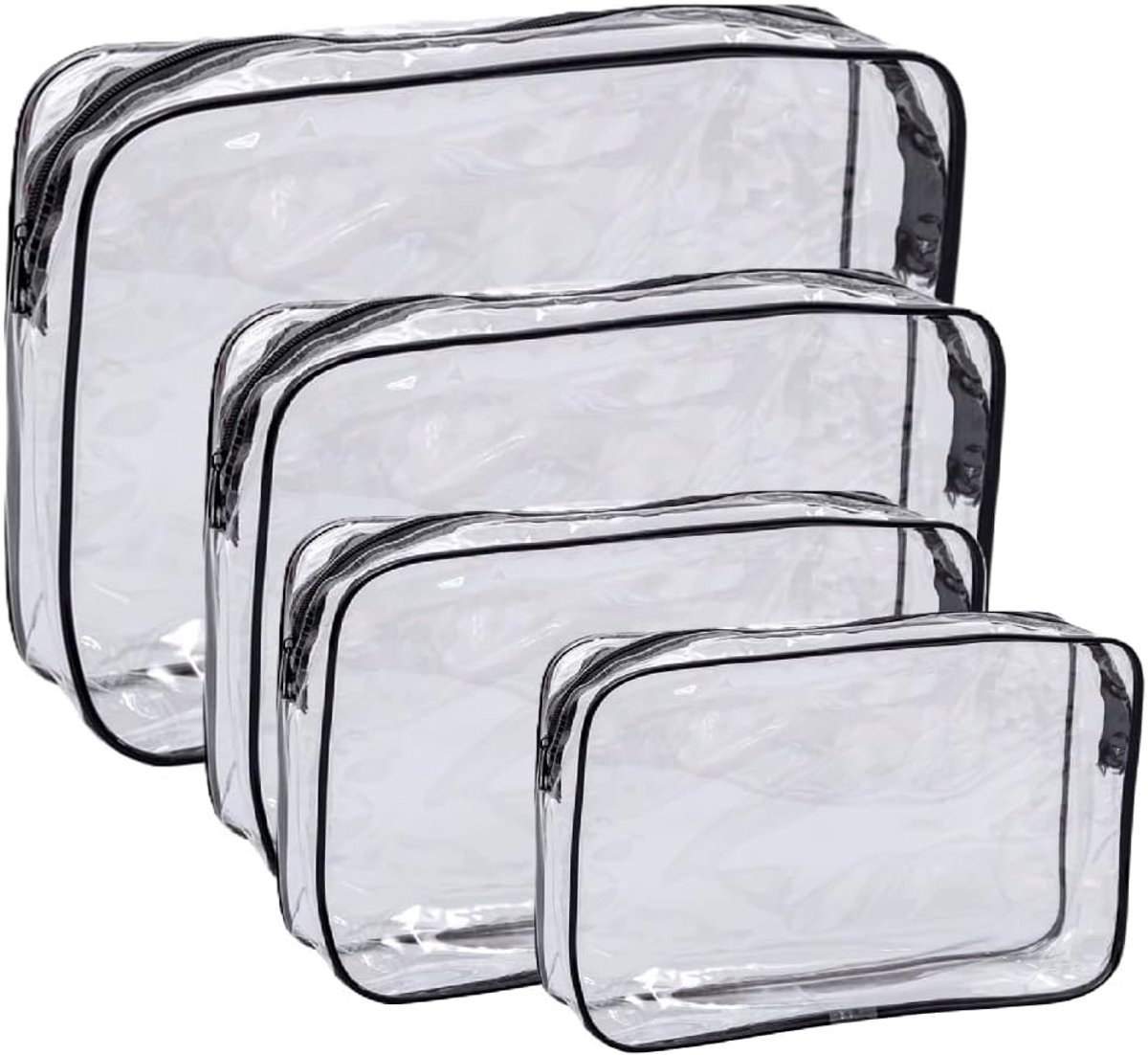 SnelShoppen - 4 Stuks Doorzichtige Toilettas Cosmetic Bag Transparante Liquid Bag Handbagage voor Mannen Vrouwen Reizen Gezin (L, M, S, XS)
