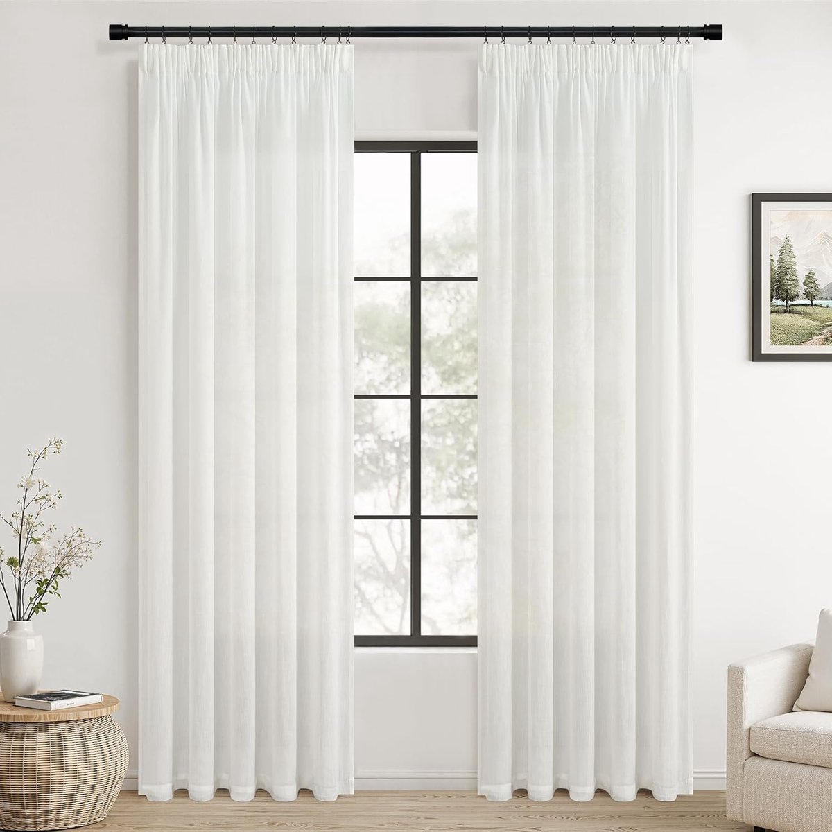 SnelShoppen - 2 Stuks Katoenen Gordijnen 260x140 cm, Wit, Rimpel Tape, Semi-Transparant, Modern Voor Woonkamer, Slaapkamer, Kinderkamer, Rail Systeem