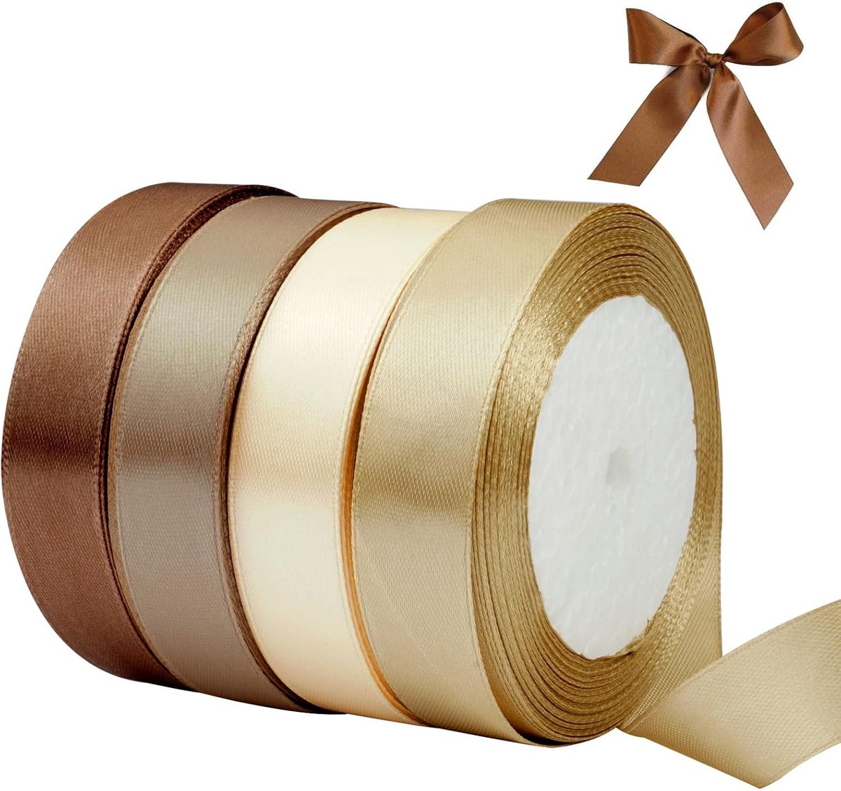 SnelShoppen - 4 Rollen Satijnen Ribbons Breed 22m x 22mm Bruin Goud | Cadeau Ribbons, Strikken voor Verpakkingen, Creatief, Duurzaam voor Verjaardag &