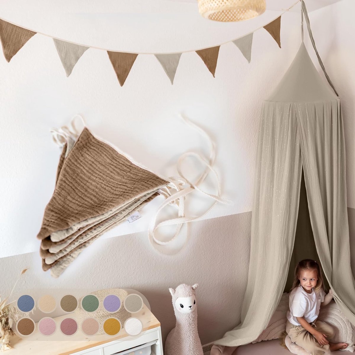 SnelShoppen - LILIMAUS 100% Katoenen Vlaggenketting - Handgemaakte Garlande voor Kinderkamer - Kleurrijke Decoratie voor Jongens en Meisjes - Speelse