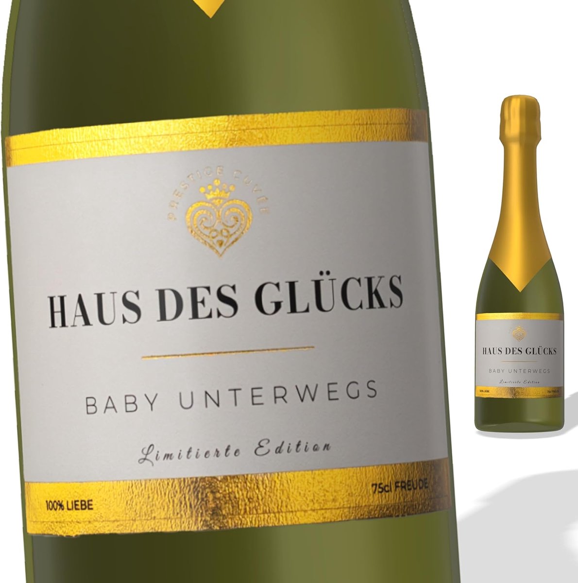 SnelShoppen - Set van 2 Luxe Flesetiketten voor Champagne/Bubbels - Baby onderweg - Wit & Goud - Perfect voor Verjaardagen, Babyshowers en Feestelijke