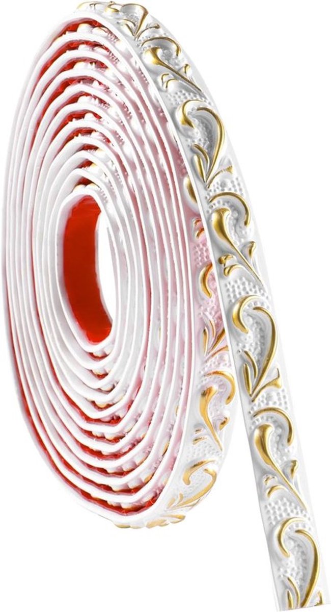 Molding Trim Sticker voor Muurplafond Decoratie - Zelfklevend - 3D Behang Grens - Tegel Trims - Wit met Goud - 5 Meter