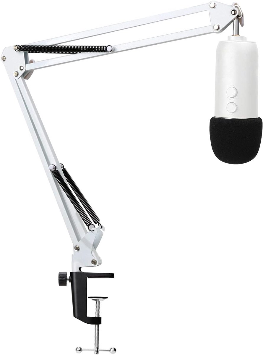 SnelShoppen - Microfoonstatief wit met Popfilter en Schuimhoes - Professioneel Microfoonstandaard voor USB Microfoons, Perfect voor Streaming, Opnames